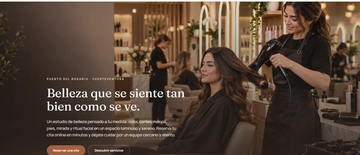 Captura de la página principal de Luméa Beauty House, una demostración de peluquería y belleza creada por Ritunio.
