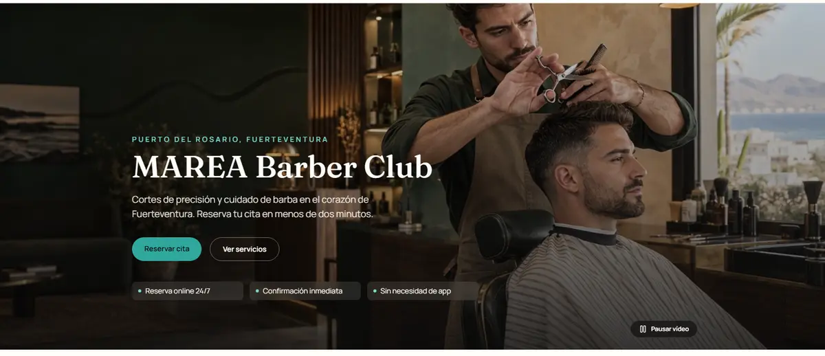 Captura de la página principal de MAREA Barber Club, una demostración de barbería creada por Ritunio.