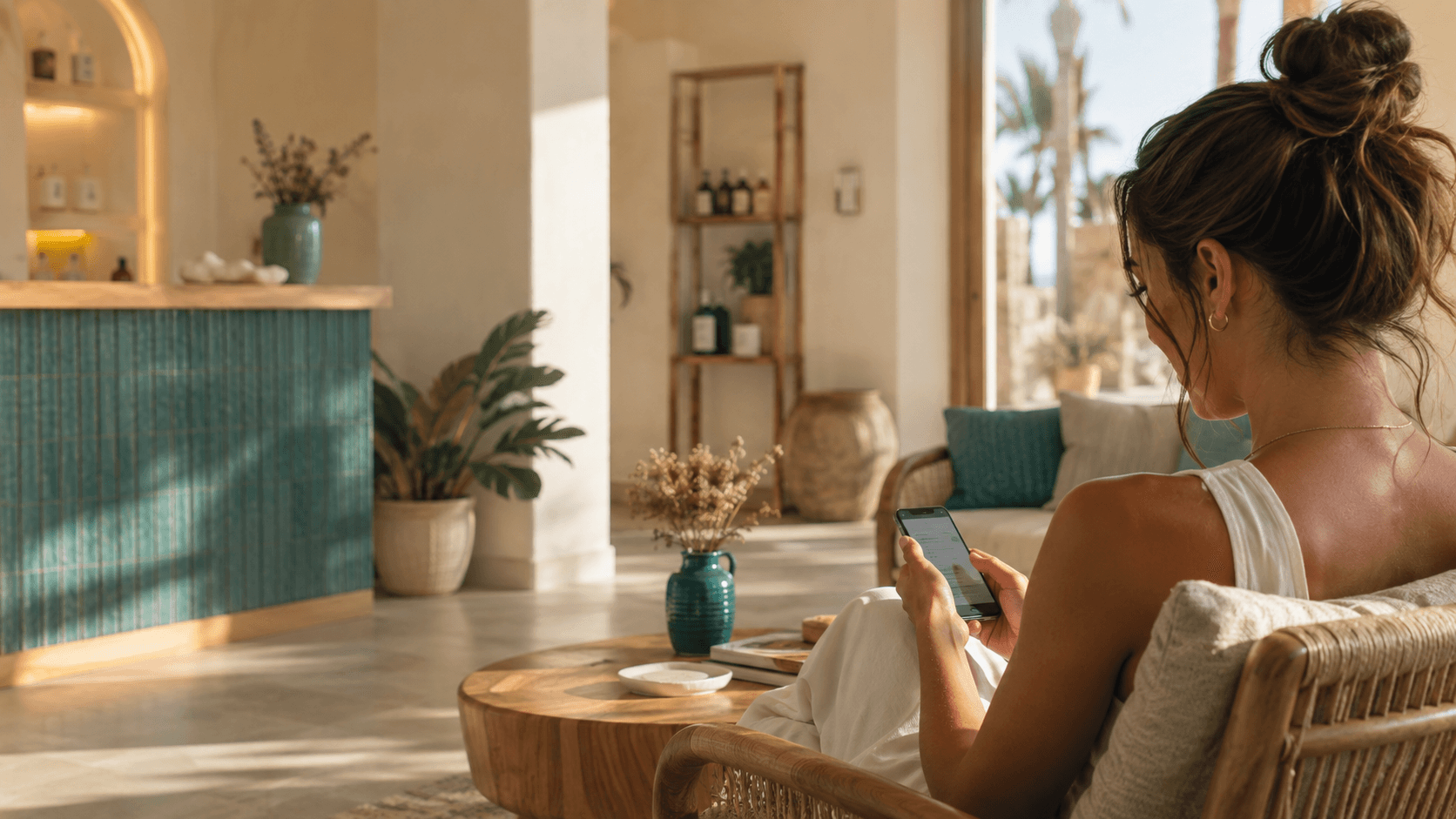Persona reservando una cita de peluquería desde el móvil